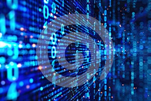 Display of binary numbers on monitor. visualizing complex computations or algorithms in action. Neural network ai