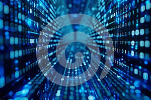 Display of binary numbers on monitor. visualizing complex computations or algorithms in action. Neural network ai