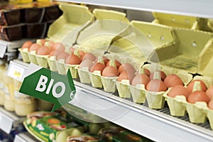 Display of Bio eggs in cartons