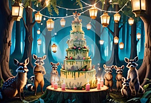 a display of birthday cards with fox arround it on the echanted forest background