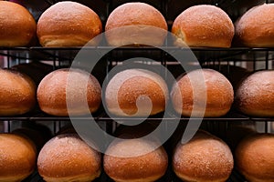display of Bombolone doughnuts in foodgraphy photography