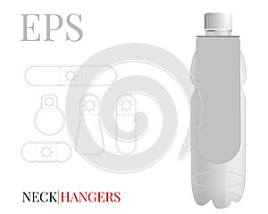 Bottle neck hangers template, vector with die cut / laser cut layers. White, clear, blank, isolated bottle neck hanger mock up