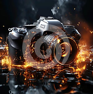 Display of camera with sparkling of fire