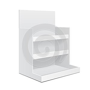 Display Cardboard Counter Shelf Holder Box POS POI Blank Empty. Mockup, Mock Up, Template. Isolated On White Background.