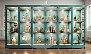 Display Case Filled With Various Vases