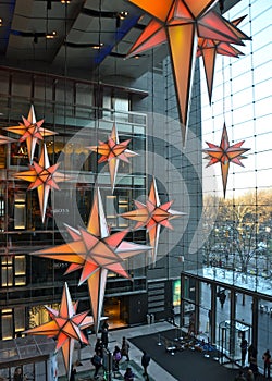 Display of Christmas decorations at Time Warner Center Shops at Columbus Circle.