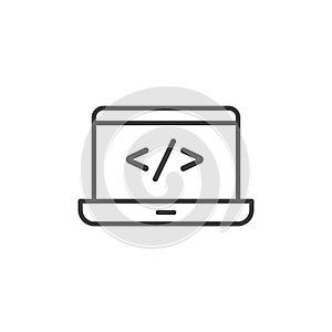 Display code icon set. computer software program script vector symbol. web html sign in black filled and outlined style