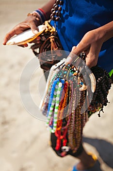 Display of colorful beads necklaces