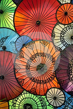 Display of colorful umbrellas in Burma Myanmar