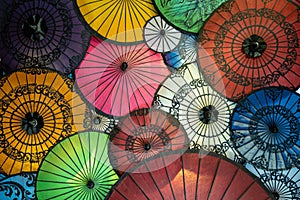 Display of colorful umbrellas in Burma Myanmar