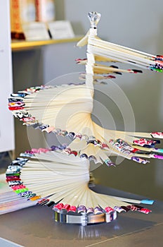 The display for demonstration of nail polish in salon