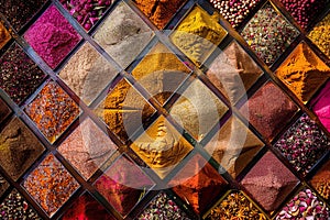 Display of Different Colored Powders and Spices