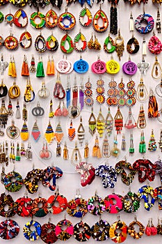 Display of earrings in the streets market in Stone Town Zanzibar