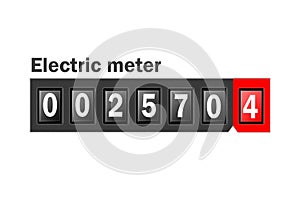Display of electricity kilowatt hour meter, isolated on white photo