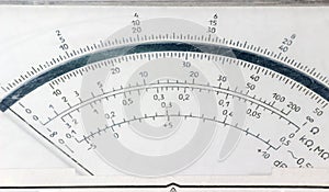 Display face of the old analog multimeter closeup
