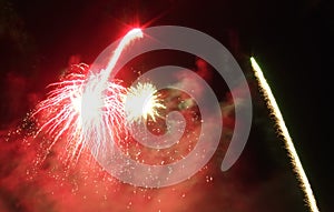 A display of fireworks shooting into the night sky