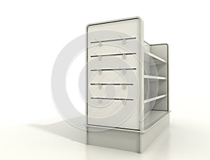 Display fixtures with slat wall and shelves photo