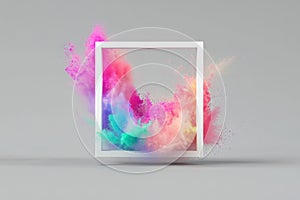 Display frame with colorful powder paint explosion. image