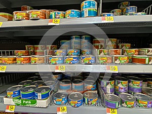 A display of Friskies Cat Food at a Walmart Superstore