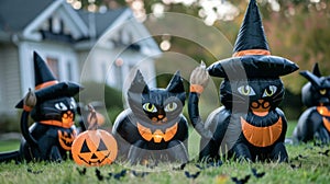 A display of inflatable black cats jackolanterns and witches brooms gives customers the perfect decorations to haunt photo