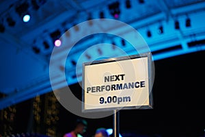 Display interval notice at a night indoor performance