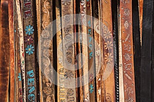 Display of leather belts