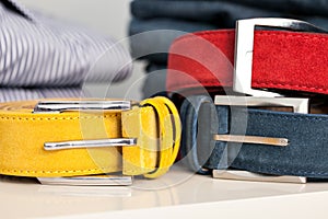 Display of man belts in a shop