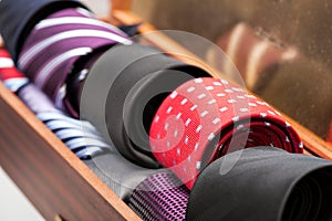 Display of man ties in a shop