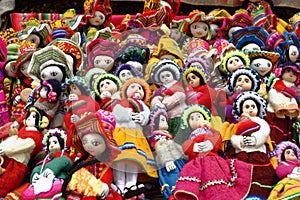 Handmade Indian dolls, uros floating islands, puno, peru photo