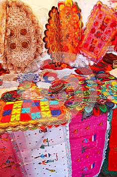 Display of nanduti at the street market in Asuncion, Paraguay