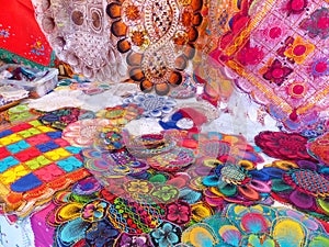 Display of nanduti at the street market in Asuncion, Paraguay