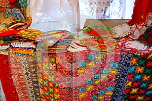 Display of nanduti at the street market in Asuncion, Paraguay