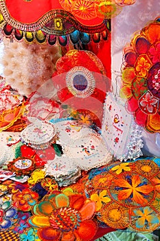 Display of nanduti at the street market in Asuncion, Paraguay