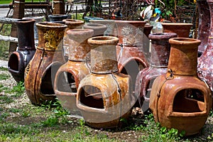 Display of outdoor Chimeneas for sale photo