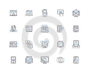 Display panel line icons collection. Resolution, Contrast, Brightness, Refresh, Touchscreen, OLED, LCD vector and linear