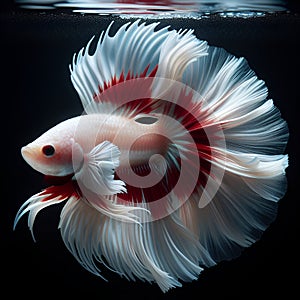 Pearlescent Beauty: Elegant White Fighting Fish with Red Tail. photo