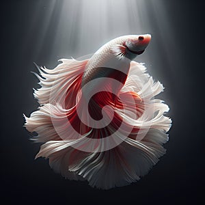 Pearlescent Grace: Elegant White Fighting Fish with Red Tail. photo