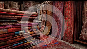 A Display of Persian Carpet in a Traditional Store