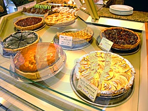 Display of pies in a french bakery