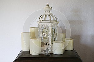 Display of pillar candles and candle holder