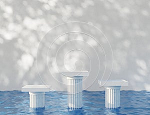 Display product platform on water surface 3D render illustration