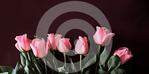 Pink roses on a brown background, Space for text, Generative AI photo