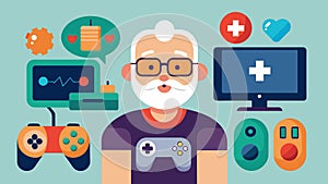 A display of seniorspecific gaming consoles promoting physical and cognitive health through interactive games.. Vector photo