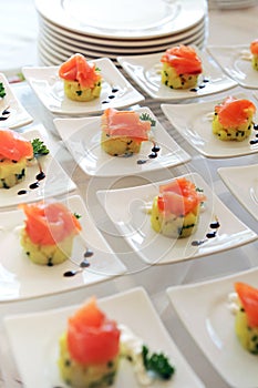 Display of smoked salmon appetizers