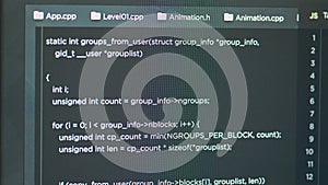 Display of software developer typing database functions script on html terminal window
