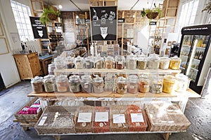 Display Of Spices In Sustainable Plastic Packaging Free Grocery Store photo