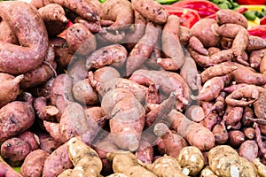 Display of sweet potatoes at the market