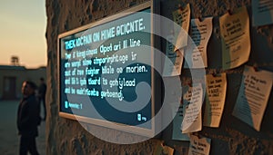 Display with Text and Notes on Textured Wall