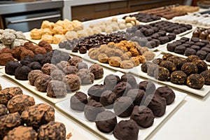 display of truffles in variety of shapes, sizes, and colors for customers to choose from