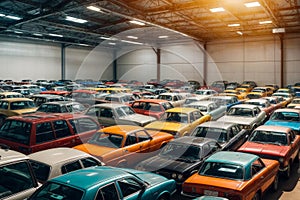 Display of a variety of used automobiles exhibited